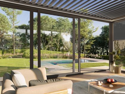 Outdoor living system illustrating integrated accessories